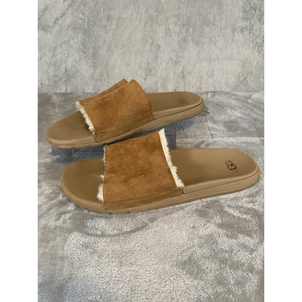 UGG Xavier Slides Men 13 Chestnut Suede Sheepskin Lined Treadlite Sandals